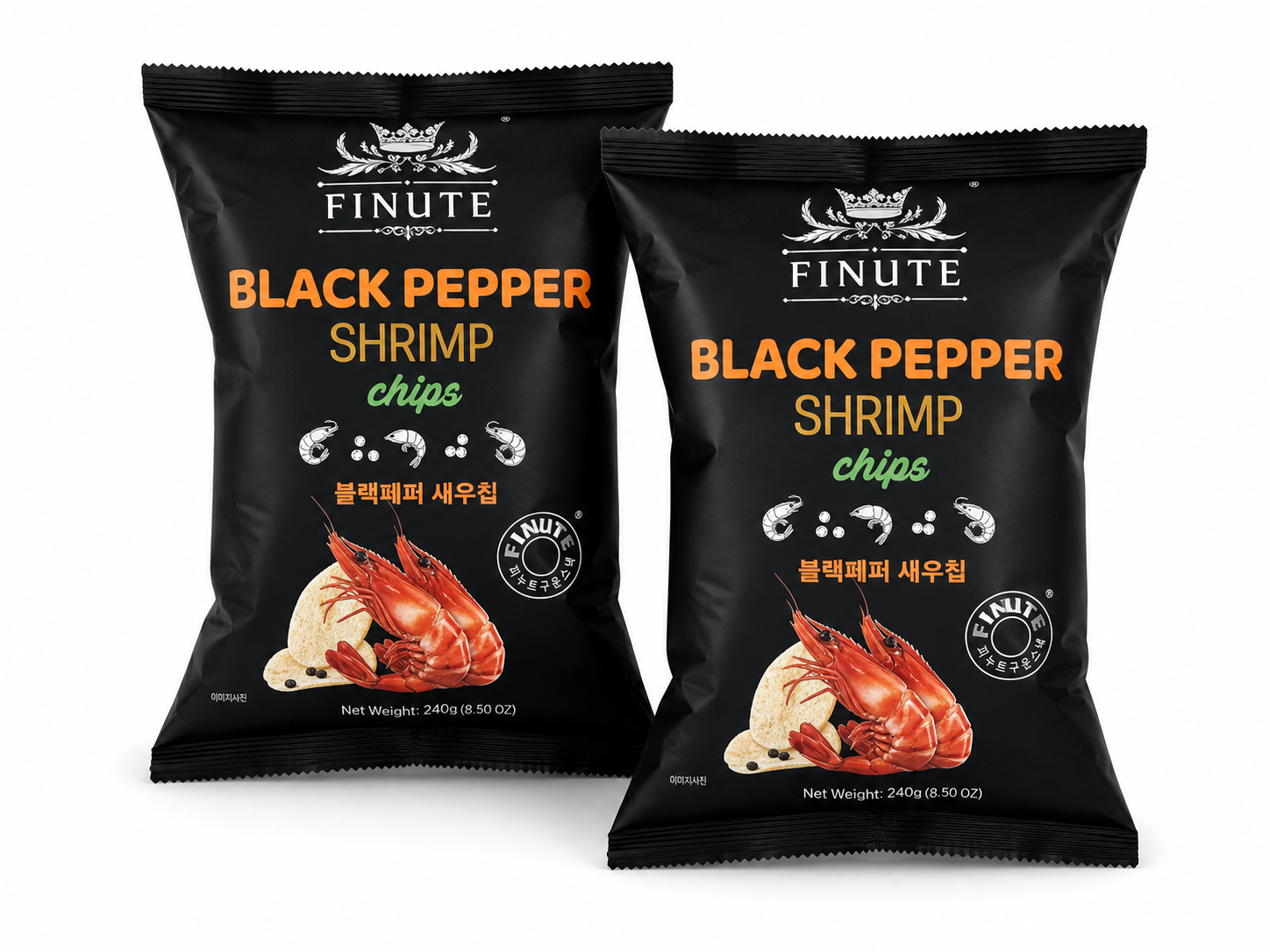 韓國 FINUTE Black Pepper Shrimp Chips 黑胡椒蝦片 產品圖片
