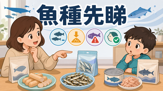 魚肉腸魚乾吞拿魚零食安全指南封面圖，提醒家長先看魚種