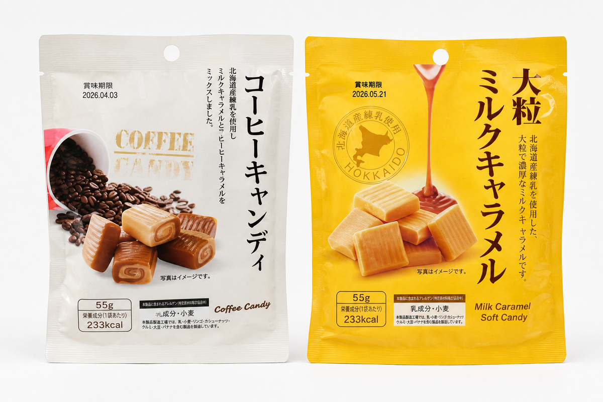 日本 日邦製菓 咖啡焦糖／大粒牛奶焦糖 55g 12包裝 產品圖片
